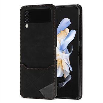 Voor Samsung Galaxy Z Flip4 5G Telefoon Case Card Slot Ontwerp Kleur Splicing Imprinting Lijnen PU Leather Coated PC Cover
