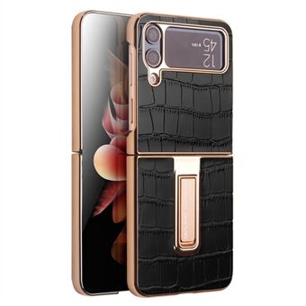 QIALINO Shockproof Case voor Samsung Galaxy Z Flip4 5G Hard PC Lederen Cover Anti-Drop Telefoon Case met Kickstand