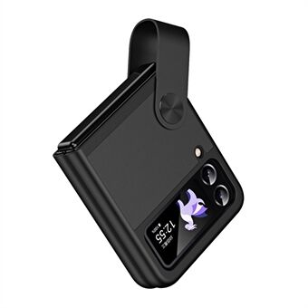 Voor Samsung Galaxy Z Flip4 5G PU-leer + pc-telefoonhoes Vingerriemhouder Kickstand Cover