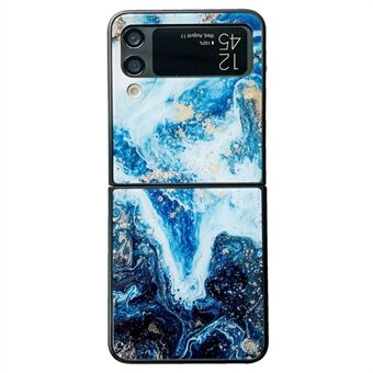Voor Samsung Galaxy Z Flip4 5G opvouwbare telefoonhoes glas + pc marmeren patroon telefoonhoes