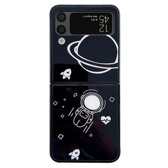 Voor Samsung Galaxy Z Flip4 5G Astronaut patroon glas + pc telefoonhoes opvouwbare telefoonhoes