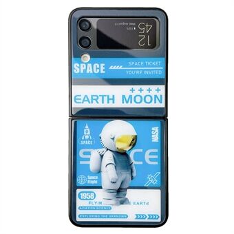 Voor Samsung Galaxy Z Flip4 5G Glas + PC Opvouwbare Telefoonhoes Astronaut Patroon Mobiele Telefoon Cover