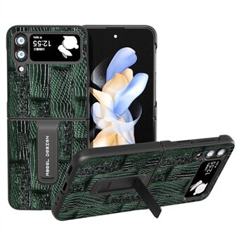 ABEEL Voor Samsung Galaxy Z Flip4 5G Mahjong Textuur Antislip Case Echt Koe Leer + PC Kickstand Telefoon Cover