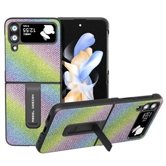 ABEEL voor Samsung Galaxy Z Flip4 5G standaard telefoonhoesje antikras PU - leer gecoate pc-strass-textuurhoes - meerkleurig