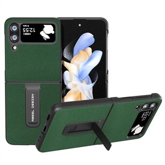 ABEEL Voor Samsung Galaxy Z Flip4 5G Telefoon Cover Kickstand Rundleer + PC Litchi Textuur Telefoon Case