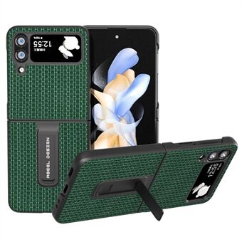 ABEEL Voor Samsung Galaxy Z Flip4 5G Kickstand Beschermhoes Koeienhuid Leer Gecoat PC Telefoon Cover