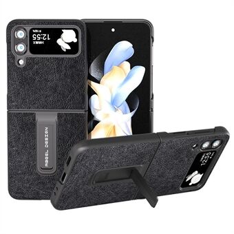 ABEEL Voor Samsung Galaxy Z Flip4 5G Kickstand Beschermhoes PU Leer + PC Retro Litchi Textuur Telefoon Cover