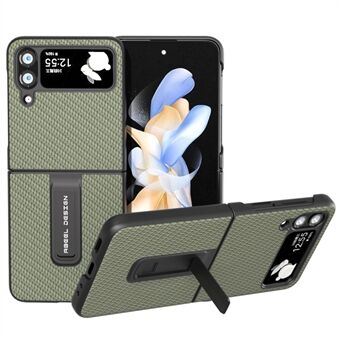 ABEEL voor Samsung Galaxy Z Flip4 5G standaard telefoonhoes PU-leer gecoate pc-hoes met koolstofvezeltextuur