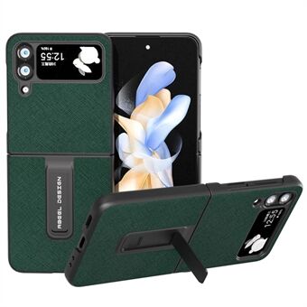 ABEEL Kickstand Case voor Samsung Galaxy Z Flip4 5G, Cross Texture Koeienleer Gecoate PC Telefoon Cover