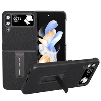 ABEEL Voor Samsung Galaxy Z Flip4 5G Telefoon Kickstand Case Litchi Textuur Rundleer Gecoat PC Cover