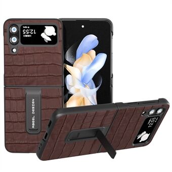 ABEEL Voor Samsung Galaxy Z Flip4 5G Krokodil Textuur Telefoon Case Rundleer + PC Kickstand Cover