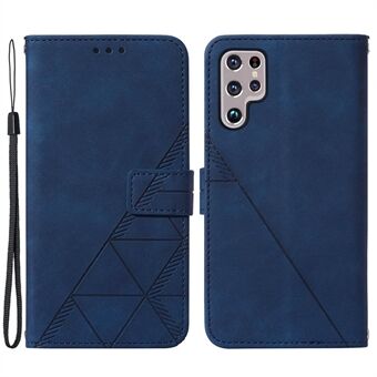 YB Imprinting Series-1 voor Samsung Galaxy S23 Ultra Flip Stand Wallet Phone Case Hand Strap Business bedrukte lijnen PU lederen telefoonhoes