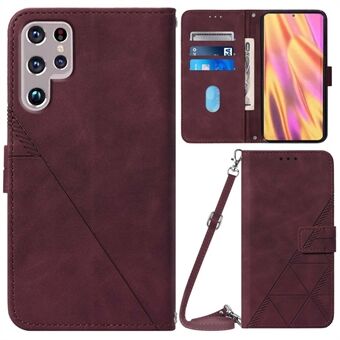 YB Imprinting Series-2 voor Samsung Galaxy S23 Ultra Business PU-leer bedrukte lijnen Wallet Cover Phone Stand Case met schouderriem