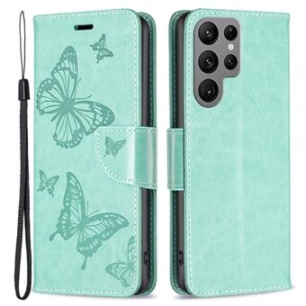 BF Imprinting Pattern Series-4 voor Samsung Galaxy S23 Ultra PU Leather Stand Case Imprinted Butterflies Wallet Shockproof Phone Cover