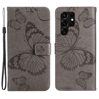 KT Imprinting Flower Series-2 Telefoonhoesje voor Samsung Galaxy S23 Ultra PU-leer bedrukt vlinderpatroon Magnetische sluiting Stand Flip Wallet Cover