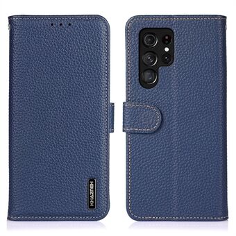 KHAZNEH Voor Samsung Galaxy S23 Ultra Echt Leer Volledige Bescherming Cover Litchi Textuur Telefoon Portemonnee Stand Case