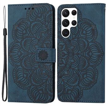 Voor Samsung Galaxy S23 Ultra PU-leer Soft TPU Folio Flip Cover Bedrukt Mandala Flower Wallet Phone Case met riem