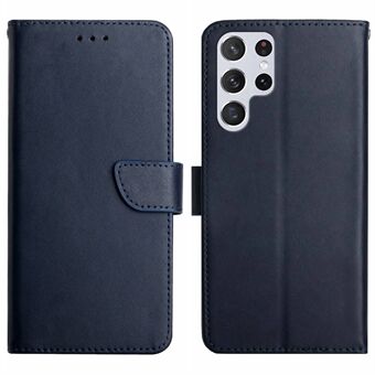 Voor Samsung Galaxy S23 Ultra HT02 Nappa Textuur Echt Leer Drop-proof Telefoon Case Stand Wallet Folio Flip Cover