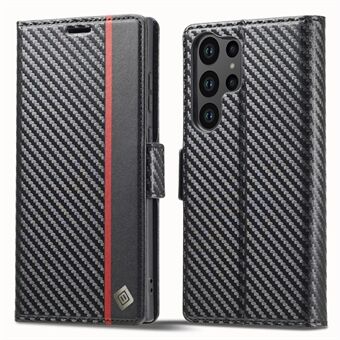 LC.IMEEKE voor Samsung Galaxy S23 Ultra Carbon Fiber Texture Phone Wallet Case PU Leather Shockproof Stand Phone Cover