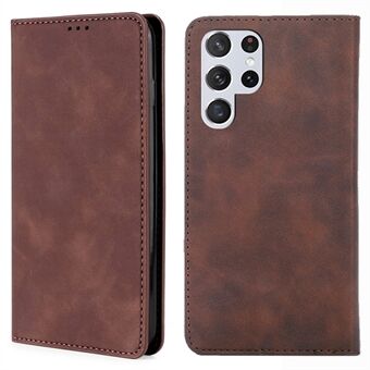 Voor Samsung Galaxy S23 Ultra Skin-touch Feeling Magnetic Auto-absorbed Phone Stand Cover PU Leather Case met kaarthouder