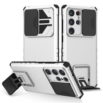 Voor Samsung Galaxy S23 Ultra Slide Camera Bescherming Kickstand Telefoon Case PC + TPU Beschermhoes