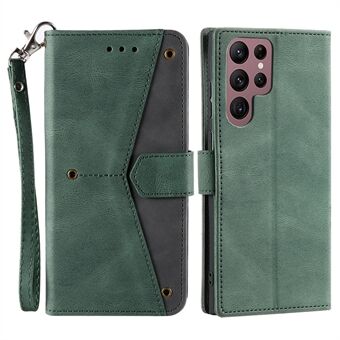 Voor Samsung Galaxy S23 Ultra Splicing Stitching PU Leather Phone Cover Folio Flip Stand Wallet Case