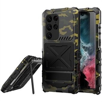 R-JUST Voor Samsung Galaxy S23 Ultra Telefoon Case Silicone + Metal Shockproof Stofdicht Cover met Gehard Glas Film