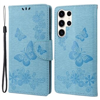 Anti-drop telefoonhoes voor Samsung Galaxy S23 Ultra, PU lederen telefoonhoes portemonnee vlinders bloemen opdruk shell met Stand