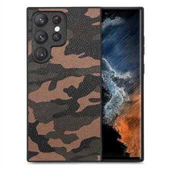 Anti-drop telefoonhoesje voor Samsung Galaxy S23 Ultra, camouflagepatroon PU-leer gecoate pc + TPU-hoes