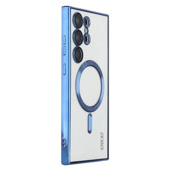 ENKAY HAT Prince Voor Samsung Galaxy S23 Ultra Magnetische Telefoon Cover Lens Bescherming Galvaniseren Clear TPU Case