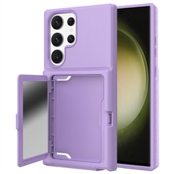 Voor Samsung Galaxy S23 Ultra Cardcase-serie PC + TPU-telefoonhoes Spiegelontwerp Kaartsleuven Kickstand Verdikte hoes