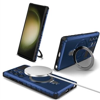Voor Samsung Galaxy S23 Ultra PC+TPU Telefoonhoes Magnetische Vingergreep Kickstand Cover