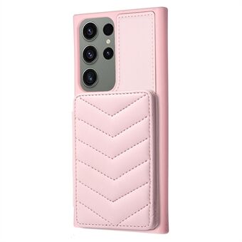 BF26 Voor Samsung Galaxy S23 Ultra Shockproof Case Golf Stiksels Textuur Kaarthouder TPU + PU Telefoon Cover met Kickstand