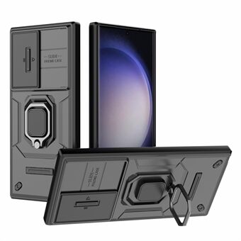 Voor Samsung Galaxy S23 Ultra PC + TPU Schokbestendig telefoonhoesje Schuiflensbescherming Kickstand Cover
