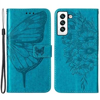 YB Imprinting Series-4 voor Samsung Galaxy S23 Butterfly Flower bedrukt PU lederen schokbestendige hoes Opvouwbare Stand Portemonneehoes met riem