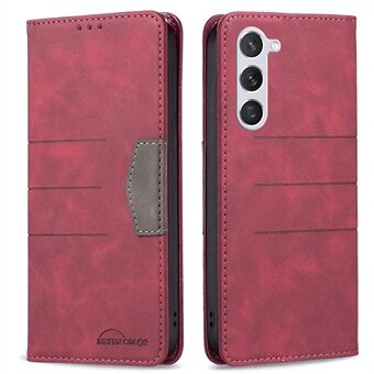 BINFEN COLOR BF Leather Series-1 voor Samsung Galaxy S23 Drop-proof Color Splicing Phone Case Style 10 Lines Imprinted Magnetic Closure Leather Wallet Cover