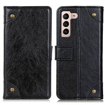 Voor Samsung Galaxy S23 Nappa Texture Phone Case PU Leather Stand Wallet Full Protection Cover met Brass Button Decor