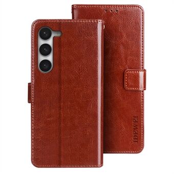 IDEWEI Voor Samsung Galaxy S23 Wallet Stand PU Leather Case Crazy Horse Textuur Anti-vingerafdruk Magnetische Flip Shell Cover