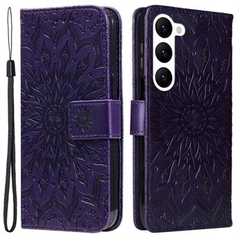 KT Imprinting Flower Series-1 voor Samsung Galaxy S23 Book Style Stand Phone Wallet Cover Sunflower Imprinted PU Leather Shockproof Phone Case