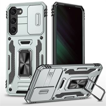 Armor Series voor Samsung Galaxy S23 Kickstand Schokabsorberende PC + TPU Hybrid Cover Beschermend telefoonhoesje met schuifcamerabeschermer