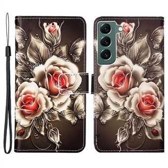 YB Patroondruk Leer Series-4 voor Samsung Galaxy S23 PU-leer Drop-proof telefoonhoes Stand Magnetische sluiting Mobiele telefoonhoes