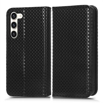 Voor Samsung Galaxy S23 Grid Texture PU Leather Stand Case Magnetic Auto-absorbed Phone Wallet Cover