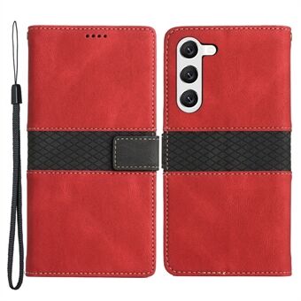 Voor Samsung Galaxy S23 Grid Splicing PU Leather Folio Stand Cover Magnetic Flip Wallet Phone Case met riem