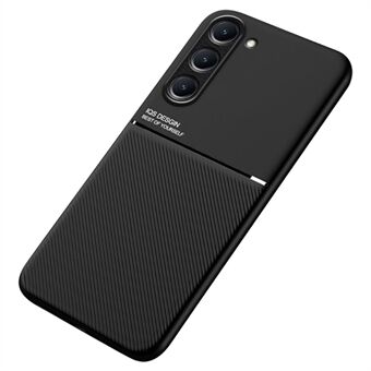 Voor Samsung Galaxy S23+ Lines Bedrukt Telefoonhoesje PU-leer + TPU Anti-drop Cover met ingebouwde metalen plaat - Zwart