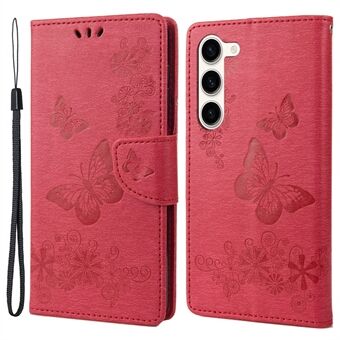 Schokbestendig telefoonhoesje voor Samsung Galaxy S23+, PU-lederen telefoonhoes met vlinders en bloemopdruk met portemonnee- Stand