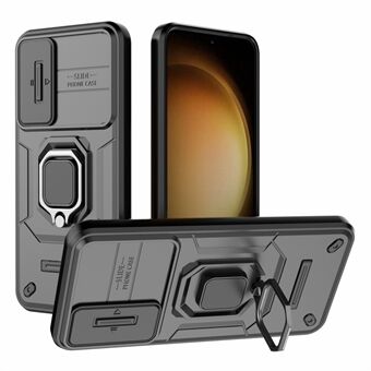Voor Samsung Galaxy S23+ Schuiflensbescherming PC+TPU Telefoonhoesje Beschermhoes met standaard