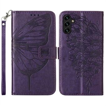 YB Imprinting Series-4 voor Samsung Galaxy A54 5G PU lederen Stand telefoonhoesje vlinderbloem bedrukt volledige bescherming portemonnee-hoes met draagriem