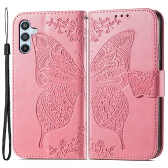 Voor Samsung Galaxy A54 5G PU-leer bedrukt vlinderpatroon Telefoonhoesje Stand Wallet Folio Flip Cover met riem