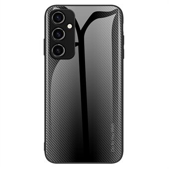 Voor Samsung Galaxy A54 5G Gehard glas Zacht TPU-telefoonhoesje Koolstofvezeltextuur Telefoonhoesje