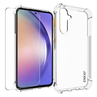 ENKAY HAT Prince Voor Samsung Galaxy A54 5G TPU Case Clear Telefoon Cover met Hoge Aluminium-silicium Glas Screen Film